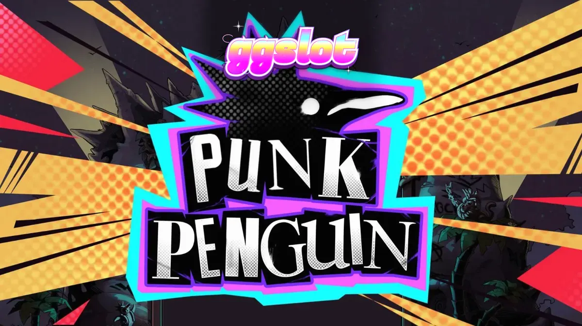 Isang makulay at maingay na eksena ng Punk Penguin slot na may mga penguin na nag-aabang sa mosh pit.